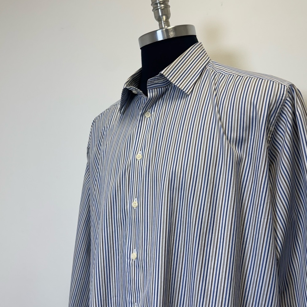David Donahue Blue & Brown Stripe Dress Shirt